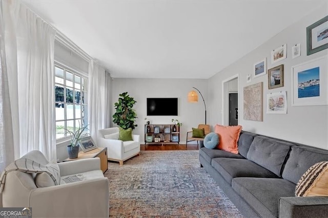 living area with wood finished floors