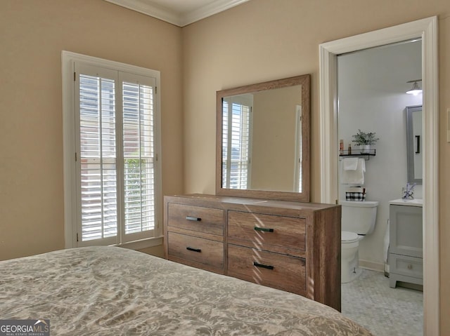 bedroom with crown molding