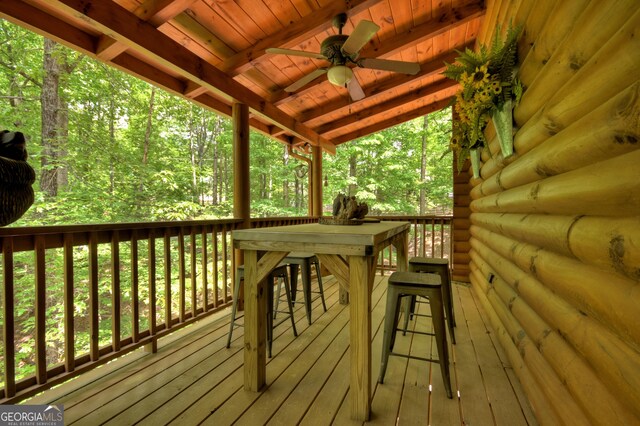381 Morley Ct, Ellijay, GA 30540 - wooden terrace featuring ceiling fan