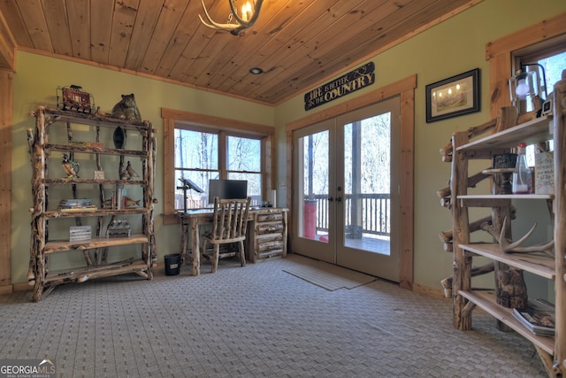 381 Morley Ct, Ellijay, GA 30540 - carpeted office with french doors and wood ceiling