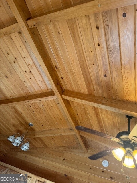 room details featuring wood walls and wood ceiling