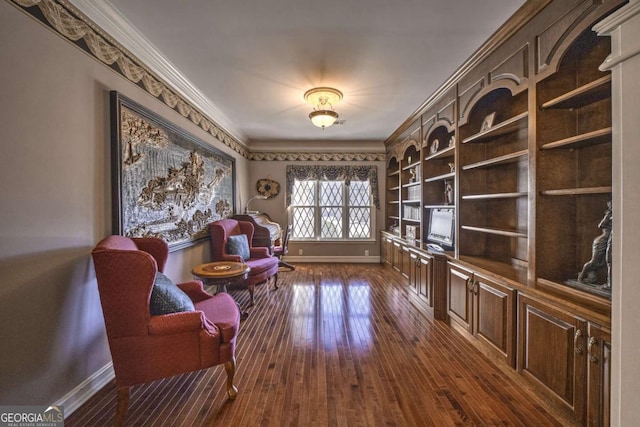 520 Camp Perrin Rd, Lawrenceville, GA 30043 - sitting room with crown molding, dark wood-type flooring, and baseboards