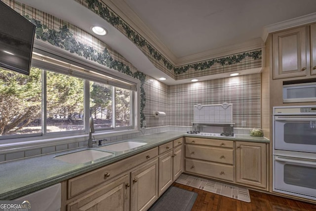 520 Camp Perrin Rd, Lawrenceville, GA 30043 - kitchen featuring light countertops, white appliances, and a sink