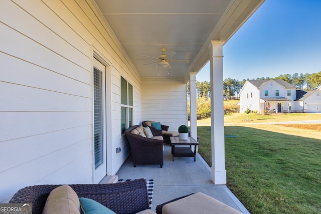 view of patio / terrace featuring a porch and a ceiling fan