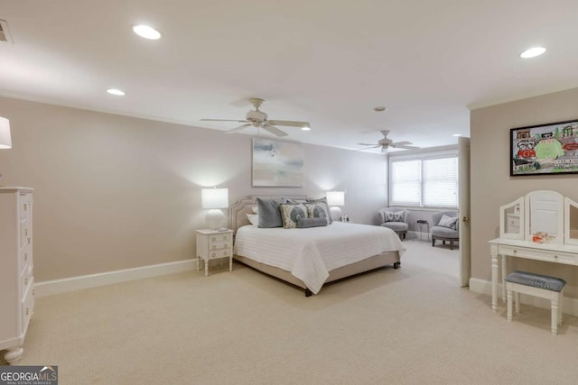 bedroom featuring carpet floors, baseboards, and recessed lighting