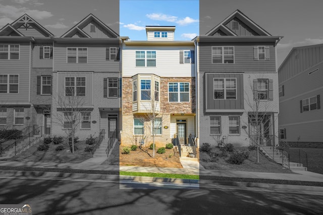 townhome / multi-family property with brick siding and board and batten siding