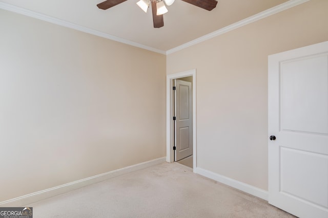 5016 Deer Creek Ct, Flowery Branch, GA 30542 - unfurnished bedroom with ornamental molding, light colored carpet, and a ceiling fan