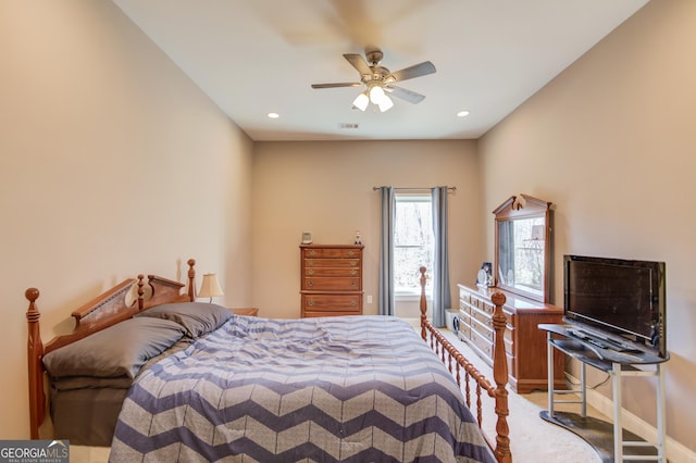 5016 Deer Creek Ct, Flowery Branch, GA 30542 - carpeted bedroom featuring recessed lighting and a ceiling fan