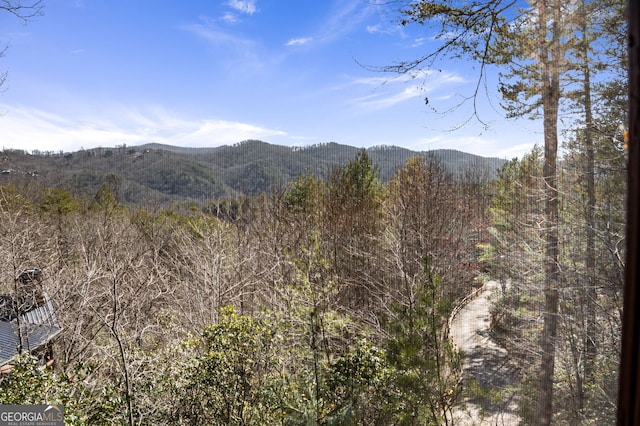 view of mountain feature featuring a wooded view