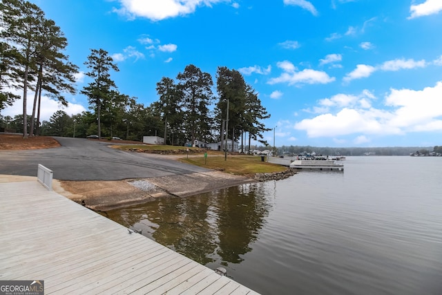 view of dock featuring a water view