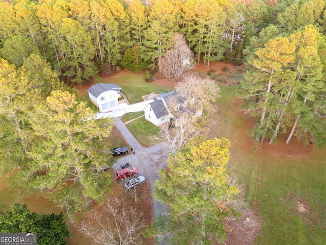 aerial view featuring a forest view