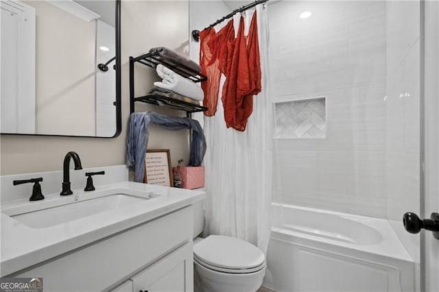 6326 Point Twenty Two, Gainesville, GA 30506 - bathroom featuring toilet, vanity, and shower / bathtub combination with curtain