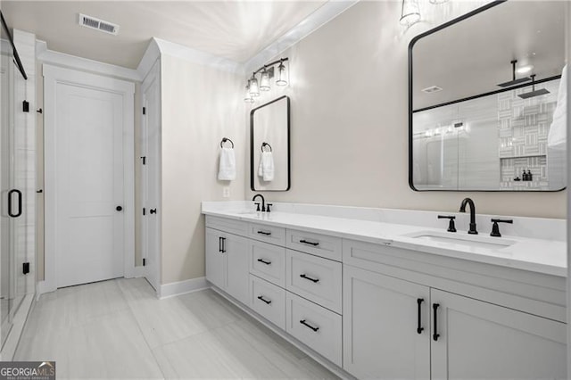 6326 Point Twenty Two, Gainesville, GA 30506 - full bath featuring double vanity, a stall shower, visible vents, and a sink