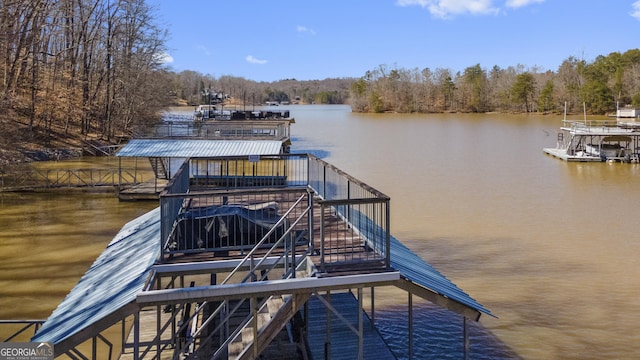 view of dock with a water view