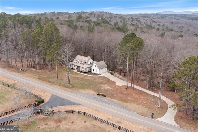 aerial view featuring a rural view and a mountain view