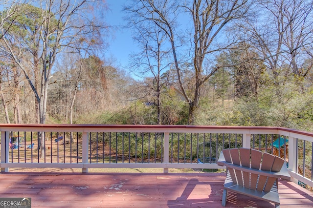 deck with a wooded view