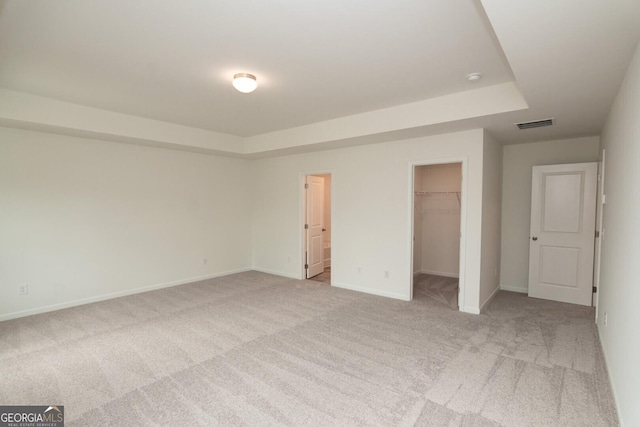 34 Russet Way Lot 57, Newnan, GA 30263 - unfurnished bedroom featuring light carpet, a spacious closet, baseboards, a tray ceiling, and a closet