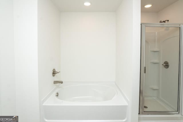 34 Russet Way Lot 57, Newnan, GA 30263 - bathroom featuring a stall shower, a bath, and recessed lighting