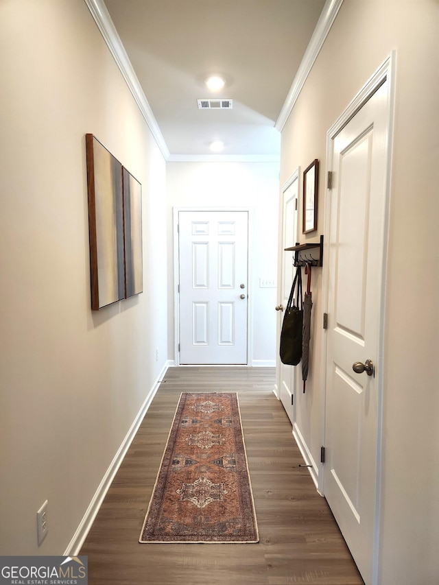 34 Russet Way Lot 57, Newnan, GA 30263 - hall with crown molding, dark wood finished floors, and baseboards
