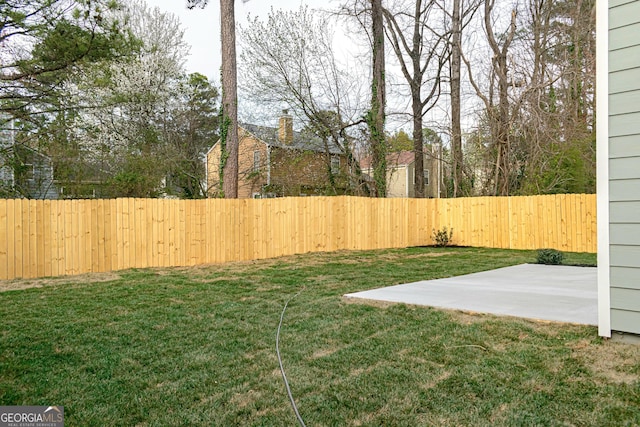 view of yard with a patio area and a fenced backyard