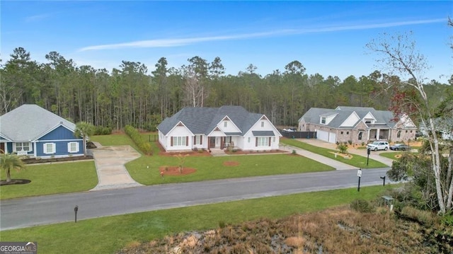 aerial view with a wooded view