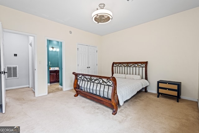 bedroom featuring carpet, visible vents, and baseboards