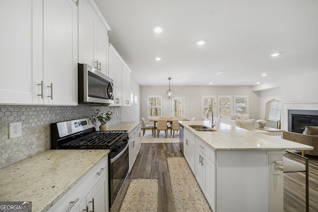 kitchen with a sink, plenty of natural light, appliances with stainless steel finishes, and open floor plan