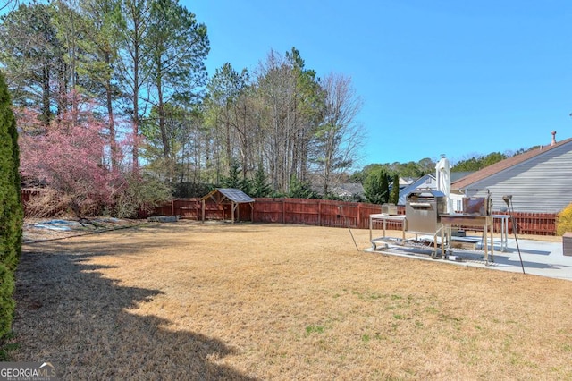 view of yard featuring a patio area and a fenced backyard