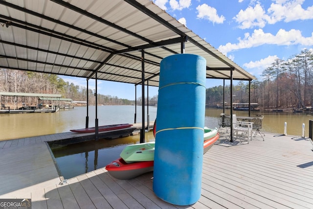 dock area with a water view