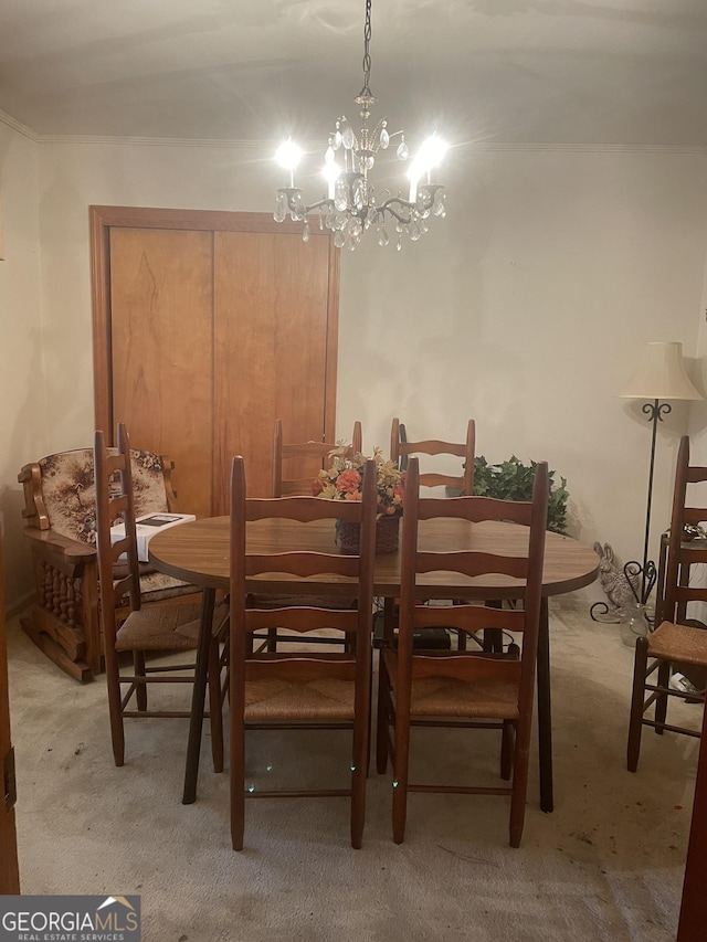 dining area with light colored carpet