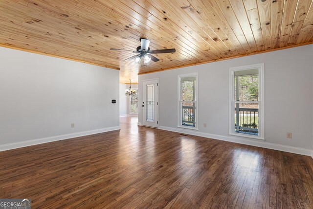 kitchen featuring wooden ceiling, gray cabinetry, dark wood-type flooring, appliances with stainless steel finishes, and glass insert cabinets