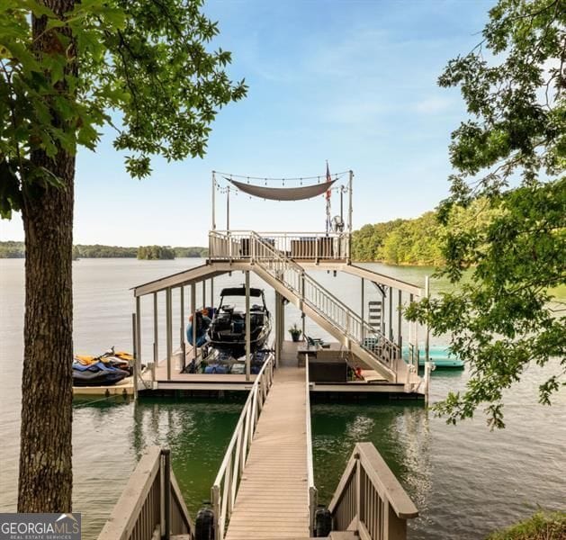 9370 Raldon Rd, Gainesville, GA 30506 - dock with a water view, boat lift, and stairway