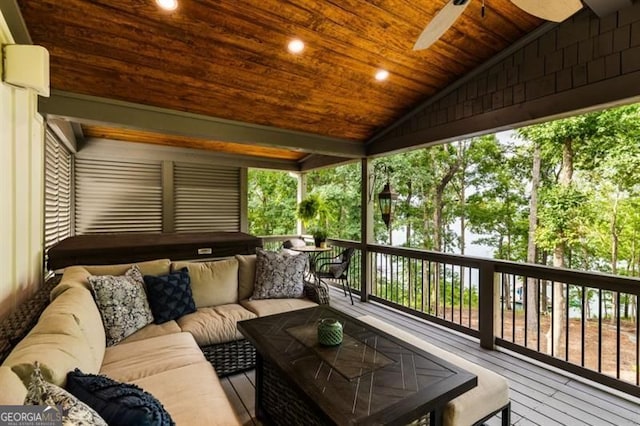 9370 Raldon Rd, Gainesville, GA 30506 - deck featuring an outdoor living space and a ceiling fan