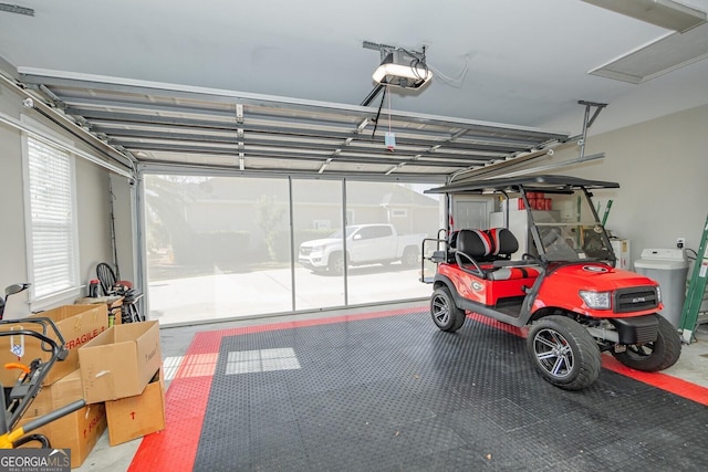 garage with a garage door opener