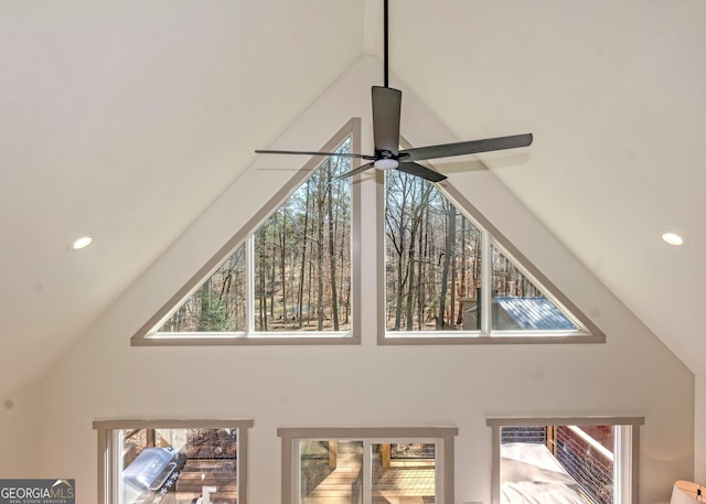 interior details featuring recessed lighting and ceiling fan