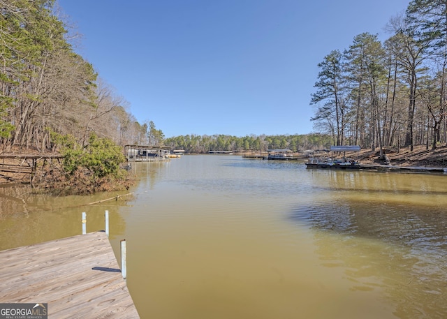 view of dock with a water view