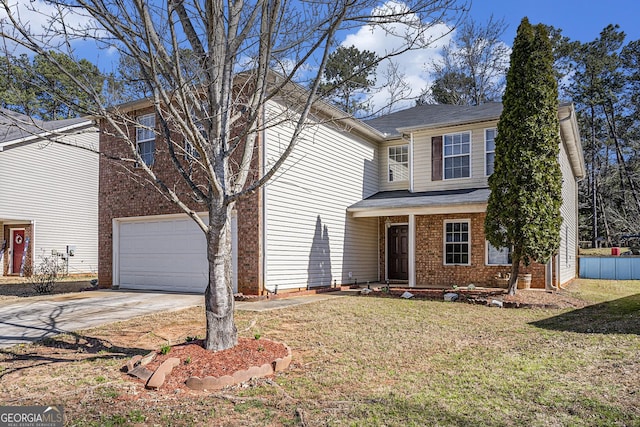 1134 Saint Phillips Ct, Locust Grove, GA 30248 - traditional home with a front yard, covered porch, brick siding, and concrete driveway
