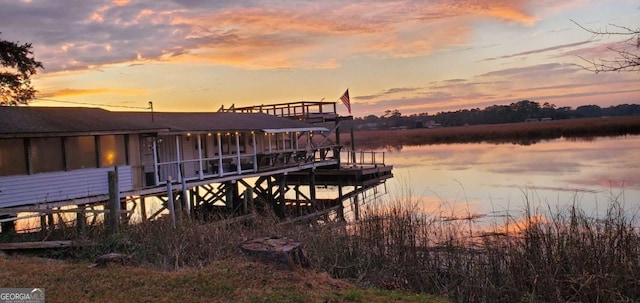 view of dock with a water view