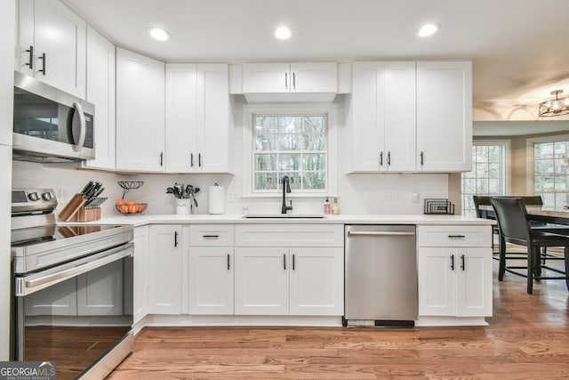 kitchen featuring white cabinetry, stainless steel appliances, and a sink