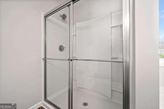 bathroom featuring a shower stall