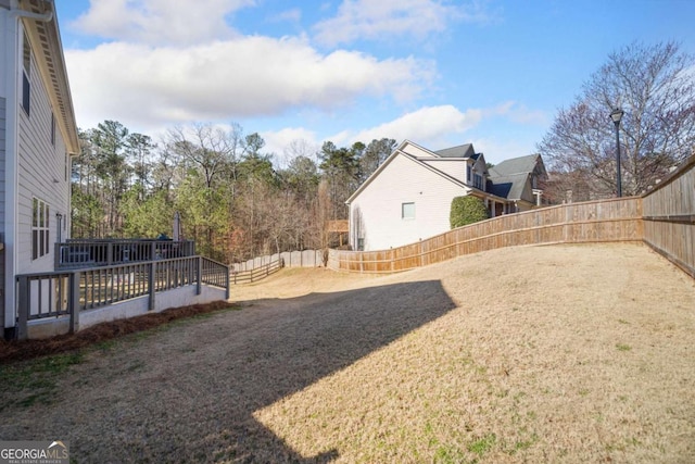 view of yard with a fenced backyard