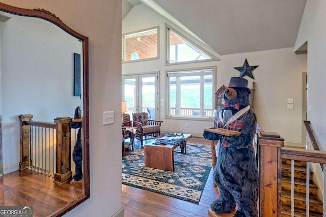 537 Mill Ridge Rd, Hiawassee, GA 30546 - interior space with dark wood-style floors and high vaulted ceiling
