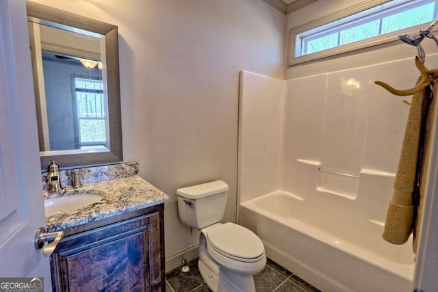 537 Mill Ridge Rd, Hiawassee, GA 30546 - full bath with shower / tub combination, tile patterned flooring, toilet, vanity, and baseboards