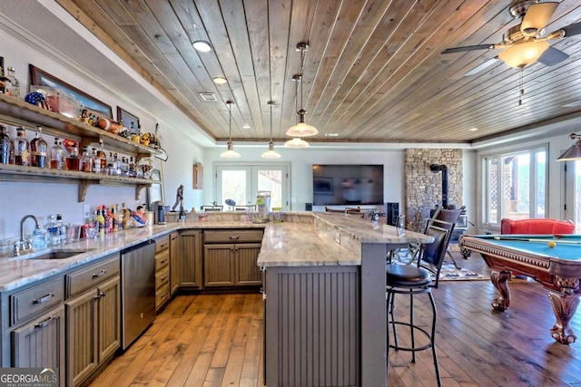 537 Mill Ridge Rd, Hiawassee, GA 30546 - interior space featuring open floor plan, a sink, hanging light fixtures, and stainless steel dishwasher