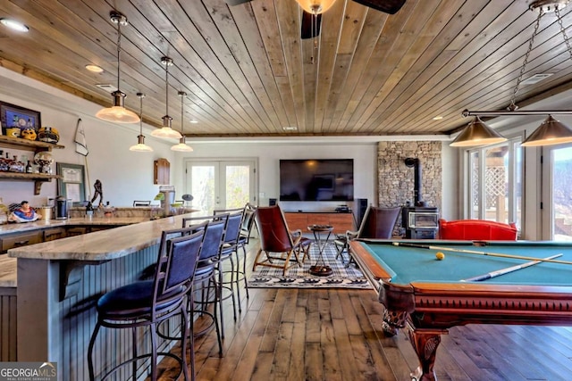 537 Mill Ridge Rd, Hiawassee, GA 30546 - playroom featuring wooden ceiling, dark wood finished floors, and french doors
