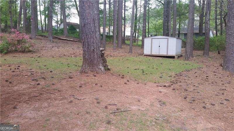 view of yard with a storage shed and an outdoor structure
