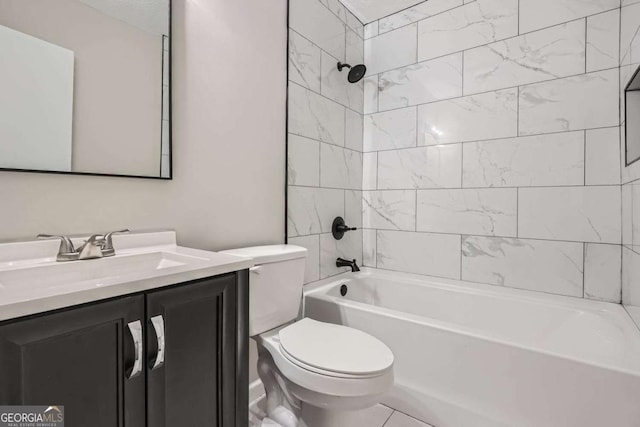 full bath featuring shower / bath combination, vanity, and toilet