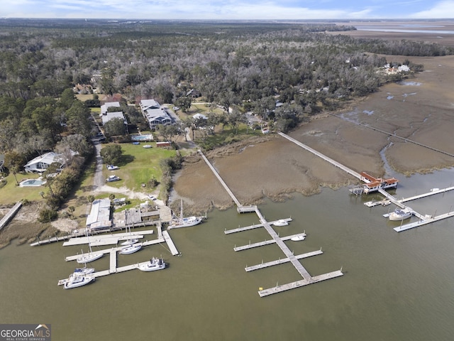 aerial view featuring a water view