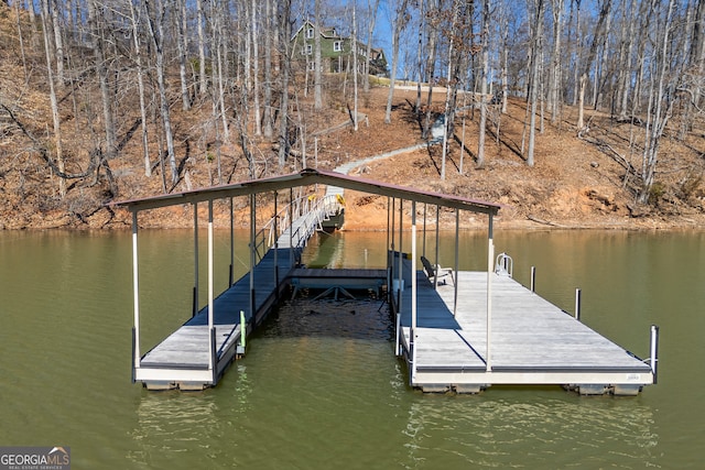 dock area with a water view