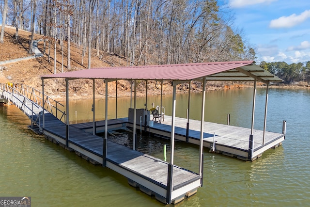 view of dock featuring a water view